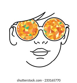 Face with yellow kaleidoscopic glasses