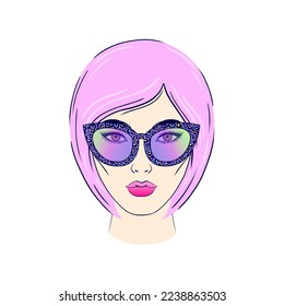 Face of young asian woman.Portrait of young woman with pink hair color.