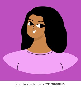 Face of a young black girl. African american brunette. Cartoon character design in flat style isolated on backround