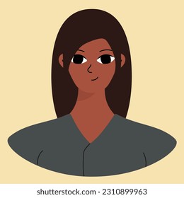 Face of a young black girl. African american brunette. Character design in flat style isolated on white backround
