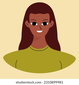 Face of a young black girl. African american brunette. Character design in flat style isolated on white backround
