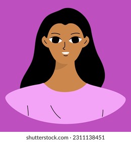 Face of a young black girl. African american brunette. Cartoon character design in flat style isolated on backround