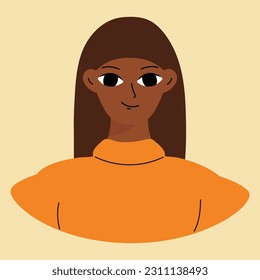 Face of a young black girl. African american brunette. Character design in flat style isolated on white backround
