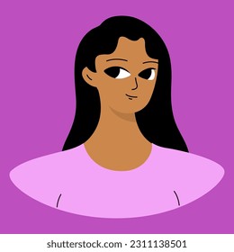 Face of a young black girl. African american brunette. Cartoon character design in flat style isolated on backround