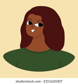 Face of a young black girl. African american brunette. Character design in flat style isolated on white backround
