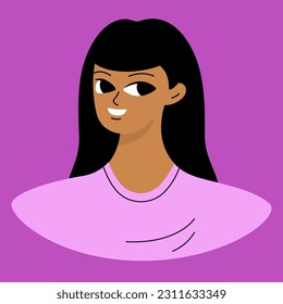 Face of a young black girl. African american brunette. Cartoon character design in flat style isolated on backround