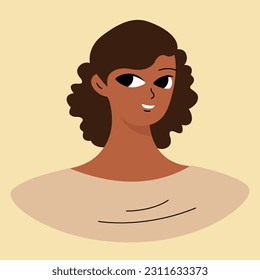 Face of a young black girl. African american brunette. Character design in flat style isolated on white backround
