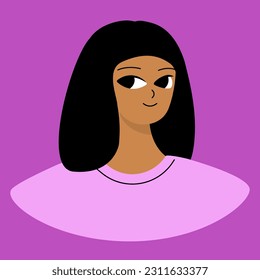 Face of a young black girl. African american brunette. Cartoon character design in flat style isolated on backround