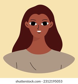 Face of a young black girl. African american brunette. Character design in flat style isolated on white backround
