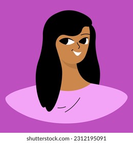 Face of a young black girl. African american brunette. Cartoon character design in flat style isolated on backround