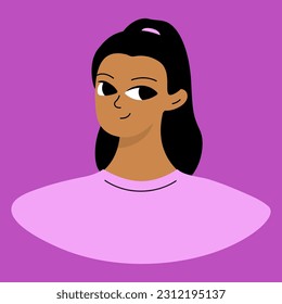 Face of a young black girl. African american brunette. Cartoon character design in flat style isolated on backround