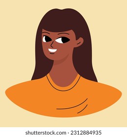 Face of a young black girl. African american brunette. Character design in flat style isolated on white backround
