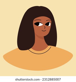 Face of a young black girl. African american brunette. Character design in flat style isolated on white backround
