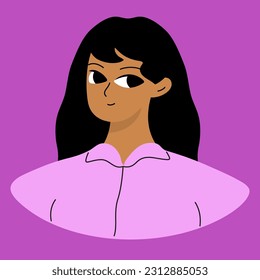 Face of a young black girl. African american brunette. Cartoon character design in flat style isolated on backround