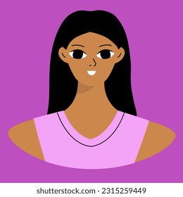 Face of a young black girl. African american brunette. Cartoon character design in flat style isolated on backround