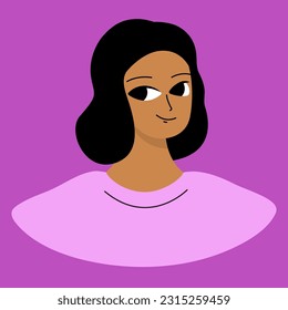 Face of a young black girl. African american brunette. Cartoon character design in flat style isolated on backround