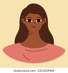 Face of a young black girl. African american brunette. Character design in flat style isolated on white backround
