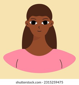 Face of a young black girl. African american brunette. Character design in flat style isolated on white backround
