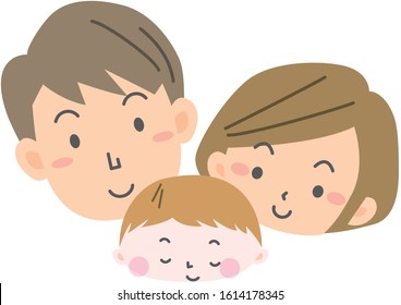 Face of young couple with newborn baby