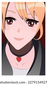 Face Young Girl Anime. Poster Design Female Manga. Vector Illustration Character in Cartoon Style. T-shirt Japan Vector Print.