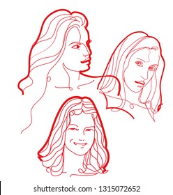 The face of a young girl, different angles vector