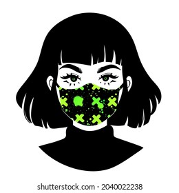 face of a young girl in a medical decorated mask