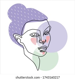 The face of a young girl. One continuous line drawing. Beauty, fashion, minimalism, logo, abstraction.