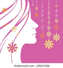 Face of a young girl in profile, vector illustration