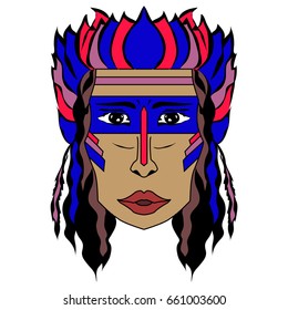 Face of young indian. Vector illustration