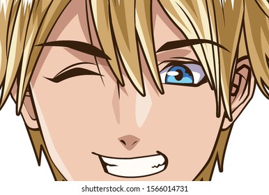 Face Young Man Anime Style Character Vector Illustration Design