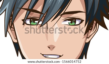 face young man anime style character vector illustration design