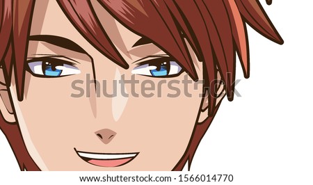 face young man anime style character vector illustration design