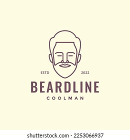 face young man bearded hairstyle relax smile lines hipster logo design vector icon illustration template