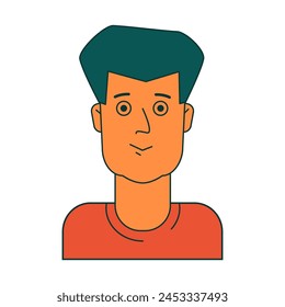 Cara de hombre joven con gran peinado verde en camiseta naranja. Ilustración vectorial aislada para Sitios web, avatar, tarjeta y más diseño.