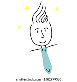 The face of young man with blue tie hand drawn vector illustration.