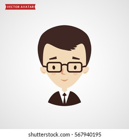 Face of young man. Cute avatar. Businessman in formal suit. Vector icon isolated on white background.