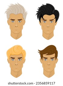 face young man with different hairstyles vector illustration isolated on white background