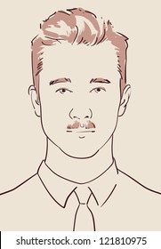 face of a young man with fashionable hair and mustache hand drawn vector eps 10