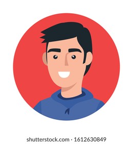 face young man in frame circular avatar character icon vector illustration design