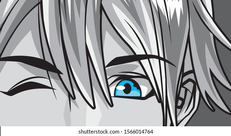 face young man monochrome anime style character vector illustration design