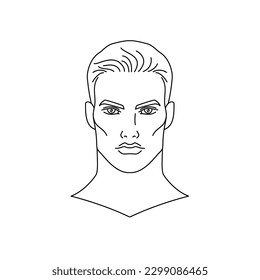 Face of the young man. Vector illustration on white background.Line art style.Sketchy stylized design. For your creative projects. 