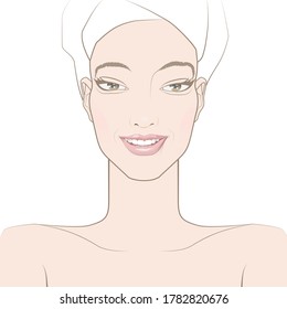 Face of a young smiling woman. Front view