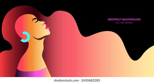 El rostro de una joven africana fuerte sobre fondo negro. Concepto de lucha por la igualdad y el movimiento de empoderamiento femenino. Vector Anuncio Horizontal.