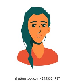 Face of young woman with braid hairstyle. Isolated vector illustration for websites, avatar, card and more design.