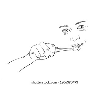 Face Young Woman Brushing Her Teeth Stock Vector (Royalty Free ...