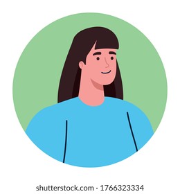 face of young woman in frame circular vector illustration design