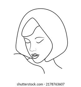 Face of a young woman. Line drawing. Vector illustration 