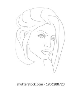 The face of a young woman with a short haircut. Portrait for the logo with big lips and fashionable haircut. Black face logo on a white background.