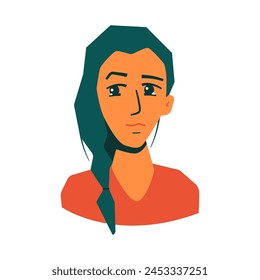 Face of a young woman with tears in her eyes, with green hair in orange t-shirt. Isolated vector illustration for websites, avatar, card and more design. svg