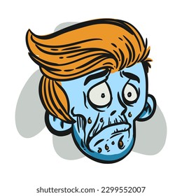 face zombie cartoon illustration for logo, emoticon, esport mascot. vector for t-shirt and sticker design.